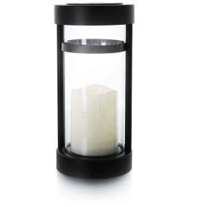 Lanterne funéraire solaire LED blanche Arimo, Ø 12 cm, hauteur 26 cm. Éclairage funéraire d'ambiance avec panneau solaire.