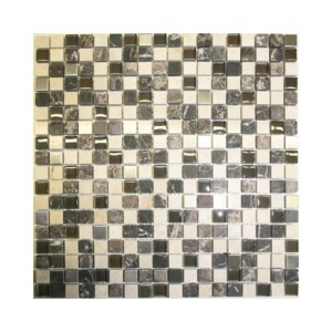 Tapis de carreaux de mosaïque Mauritius en marbre, verre et acier inoxydable dans les tons marron et beige pour murs et sols.