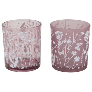 Photophores roses 'Sommertraum' avec motif floral, 8x7x7 cm. Bougeoirs pour une décoration d'ambiance.