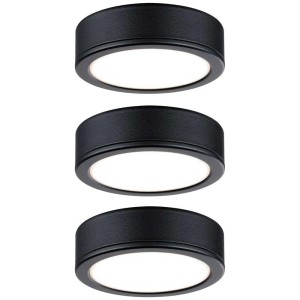 Set de spots pour meubles Paulmann Pukk, 3 spots encastrables noirs à lumière blanc chaud.