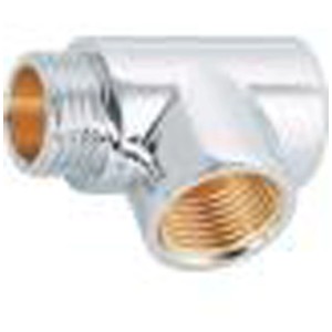 Raccordo a T filettato in ottone cromato (21 mm x 18,6 mm) per installazione di tubi acqua potabile e riscaldamento.