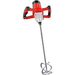 Einhell TE-MX 1600-2 CE mélangeur de peinture et de mortier, rouge/argent, avec grande poignée et outil de mélange.