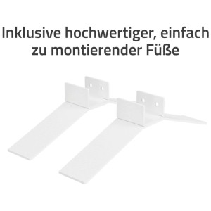 Deux pieds de support blancs en métal pour le chauffage infrarouge Hombli Smart. Montage facile au sol.