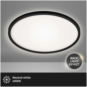 Panneau LED Brilo Slim noir, Ø 42cm, 22W, lumière blanche neutre avec effet de rétroéclairage.