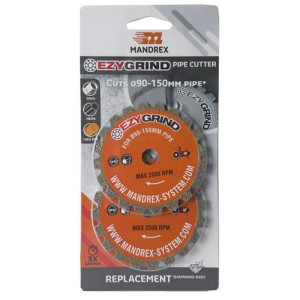 Mandrex EzyGrind disques de coupe diamantés, lot de 2, orange. Disques de rechange pour coupe-tubes, adaptés aux tubes de 90 à 150 mm.