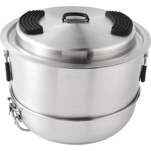 Set da campeggio in alluminio da 23 pezzi, ideale per avventure all'aria aperta.