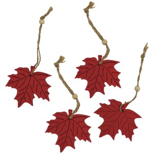 Videx Decorazioni autunnali in legno a forma di foglia rossa, set da 4 pz.