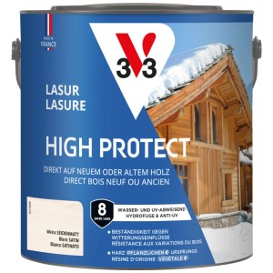 V33 Impregnante per legno High Protect, bianco, 2,5 l, finitura satinata. Impregnante per esterni.