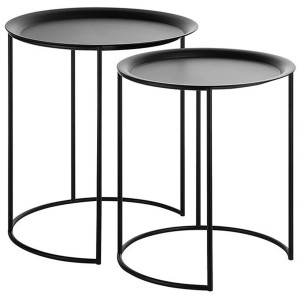 Set 2 tavolini Twins, metallo nero, piani rotondi, design moderno.