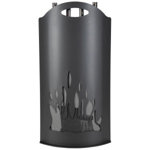 Nouvel serviteur de cheminée Flamme, 5 pièces, acier noir, avec support, pelle, balayette, pince et tisonnier.