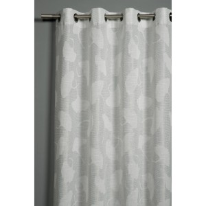 Tenda a occhielli Bennetti grigio argento con motivo a foglia di Ginkgo, 140x245 cm, per bastone.