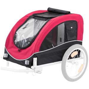 Rimorchio bici Trixie M nero-rosso, ideale per cani. Con finestre a rete, catarifrangenti e design resistente alle intemperie.