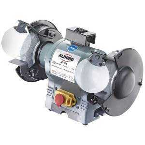 Smerigliatrice doppia Alduro DS-155, smerigliatrice grigia con schermi protettivi e supporto.