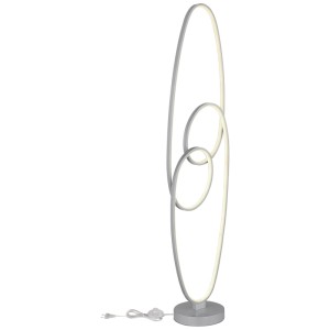 Lampadaire LED moderne argenté Spira avec formes ovales, hauteur 122 cm. Lampadaire design pour salon.