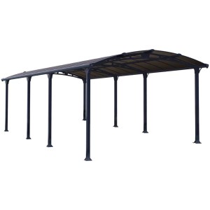 Carport Arcadia 8500 antracite con tetto in policarbonato e struttura in acciaio-alluminio.