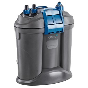 Filtre externe pour aquarium Oase FiltoSmart Thermo 200 en gris et bleu.