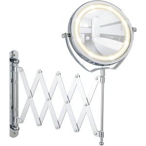 Miroir mural LED extensible Wenko Brolo, miroir cosmétique chromé avec bras flexible.