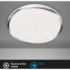 Plafonnier LED Briloner Acorus, Ø 33cm, chromé avec effet ciel étoilé pour salle de bain.
