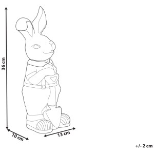 Beliani Gartenfigur Simard Hase, weiss, 36 cm. Handgefertigt, verwitterte Optik mit Schaufel für Garten & Haus.