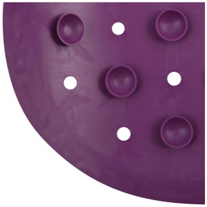Detailaufnahme: Violette MSV Badewannenmatte aus Kautschuk mit Saugnäpfen und Wasserablauflöchern.