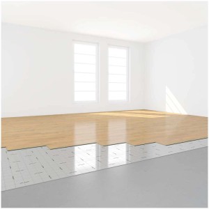 Verlegung der Selitpro xpo Trittschalldämmung (2mm) unter Laminat in hellem Raum.