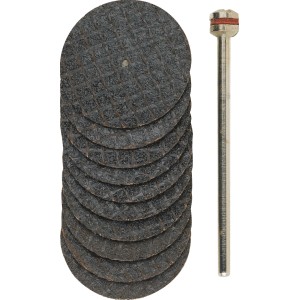 Disques à tronçonner Proxxon (22 mm, 10 pièces) avec mandrin pour outils miniatures.