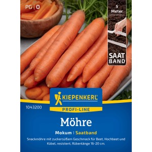 Kiepenkerl Carotte 'Mokum' Ruban de graines : Carottes oranges et emballage de ruban de graines.