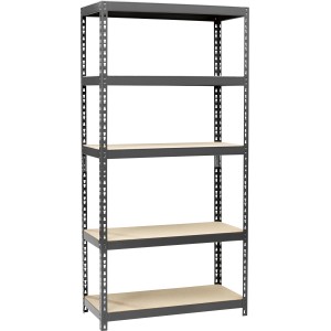 Étagère métallique robuste avec 5 tablettes en bois peintes, 180x90x40 cm. Idéale pour atelier, cave ou garage.