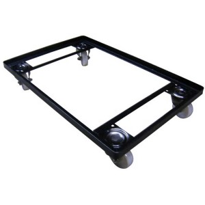 Chariot de transport industriel noir pour caisses (20-84 l) avec quatre roulettes pivotantes.