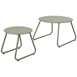 Set di 2 tavolini verdi in ferro verniciato a polvere per balcone e giardino.