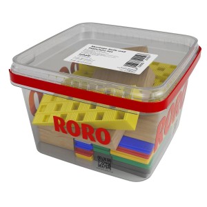 Roro Jeu de cales et de plaques de montage, 50 pièces dans un seau, couleurs et tailles variées.