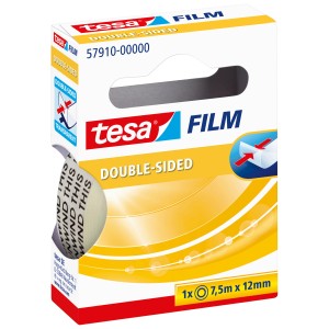 Tesafilm ruban adhésif double face, 7,5 m x 12 mm, sur bobine en emballage jaune et blanc. Ruban adhésif pour bureau et maison.