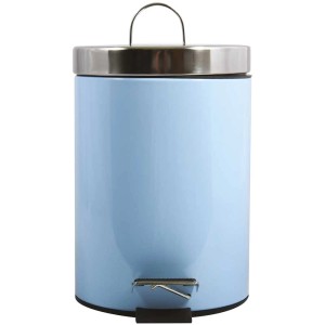 MSV Pattumiera a pedale blu pastello: Cestino cosmetico in metallo con volume 3L e secchio interno rimovibile.