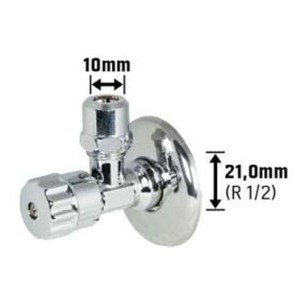 Robinet d'équerre LUX chromé pour machine à laver avec rosace, 21 mm (R 1/2) x 10 mm.