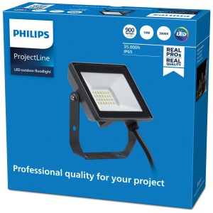 Faro LED Philips Projectline, 10W, 3000K, IP65, per illuminare giardini e vialetti.