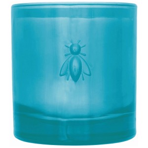 Türkisblaue La Rochere Duftkerze Abeille mit Bienenmotiv im Glas (Ø 9 cm).