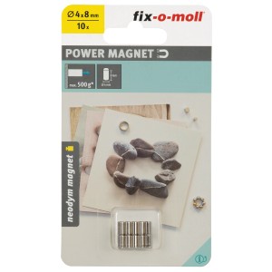 Fix-o-moll Cylindres magnétiques néodyme, 4x8mm, argent, 10 pièces, pour panneaux.