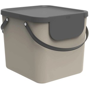 Cestino riciclaggio Rotho Albula, 40 l, color cappuccino con coperchio e manici grigi.