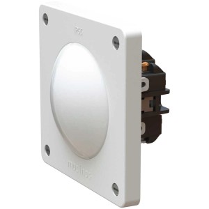 Pulsante bianco Exo A/R IP55 per montaggio superficiale, vista dettagliata.
