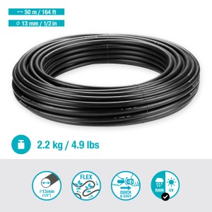 Tubo di alimentazione flessibile Gardena, rotolo da 50 m, diametro 13 mm per sistemi Micro-Drip per irrigazione del giardino.