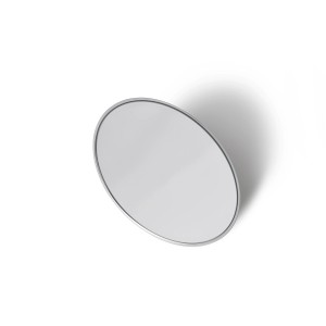 Specchio cosmetico rotondo TesaChrom con cornice cromata e leggera lente d'ingrandimento.