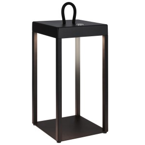 Lanterne LED noire dimmable Brilo Luca, résistante aux éclaboussures et avec poignée.