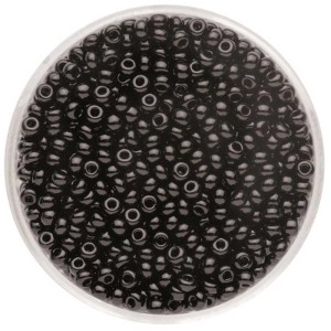 Schwarze Rocailles Perlen (2,6 mm) im transparenten Behälter, ideal zum Schmuckbasteln.