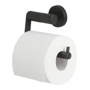 Porta carta igienica Tiger Boston nero con rotolo, accessorio bagno moderno.