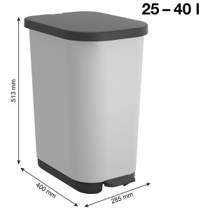 Rotho Treteimer Ribo, mistelweiss, 35L. Fusspedal, geräuschloses Schliessen. Ideal für Küche & Bad.