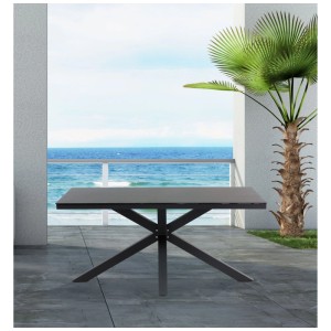 Tavolo da giardino Acamp Queens, tavolo in alluminio grigio antracite con struttura a X e piano in vetroceramica.