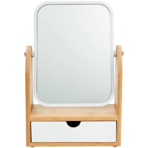 Specchio cosmetico Diaqua bianco-legno con cassetto per bagno o trucco.