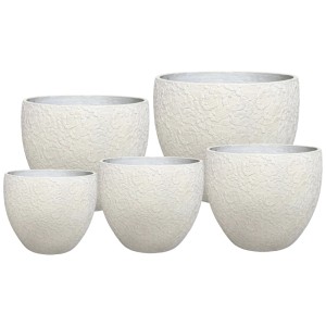 Vasi per piante Gartec Round Flower color crema, varie dimensioni. Fioriere con texture floreale.