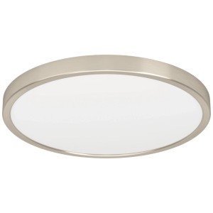 Runde Eglo LED-Deckenleuchte Fueva 6 in Nickel-Optik, 39 cm Durchmesser, mit weißem Diffusor.