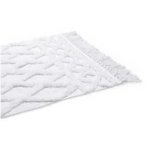 Tapis de bain blanc Diaqua Kayla (60x90 cm) avec motif ethnique et franges.